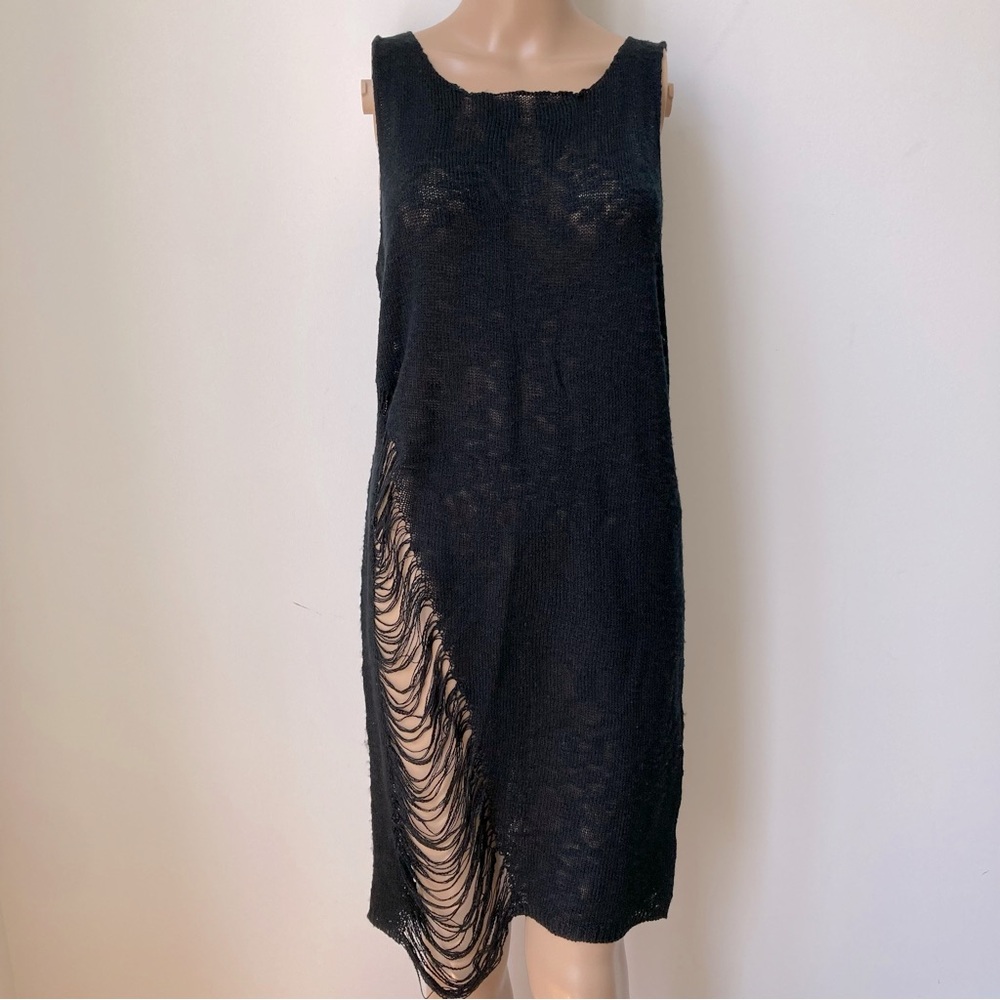 Black Distressed Knit Dress